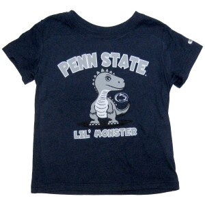navy toddler short sleeve t-shirt with Penn State Lil' Monster, dinosaur cartoon, and Athletic Logo